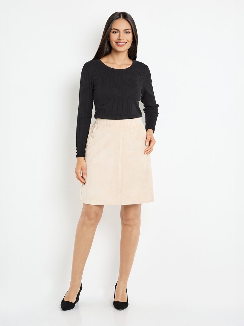 Jupe courte droite velours milleraies ceinture semi-élastiquée Ecru - Kiabi