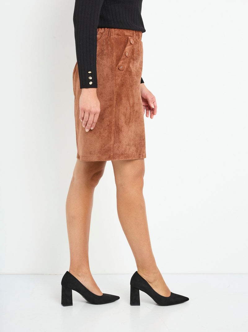 Jupe courte droite velours milleraies ceinture semi-élastiquée Marron - Kiabi