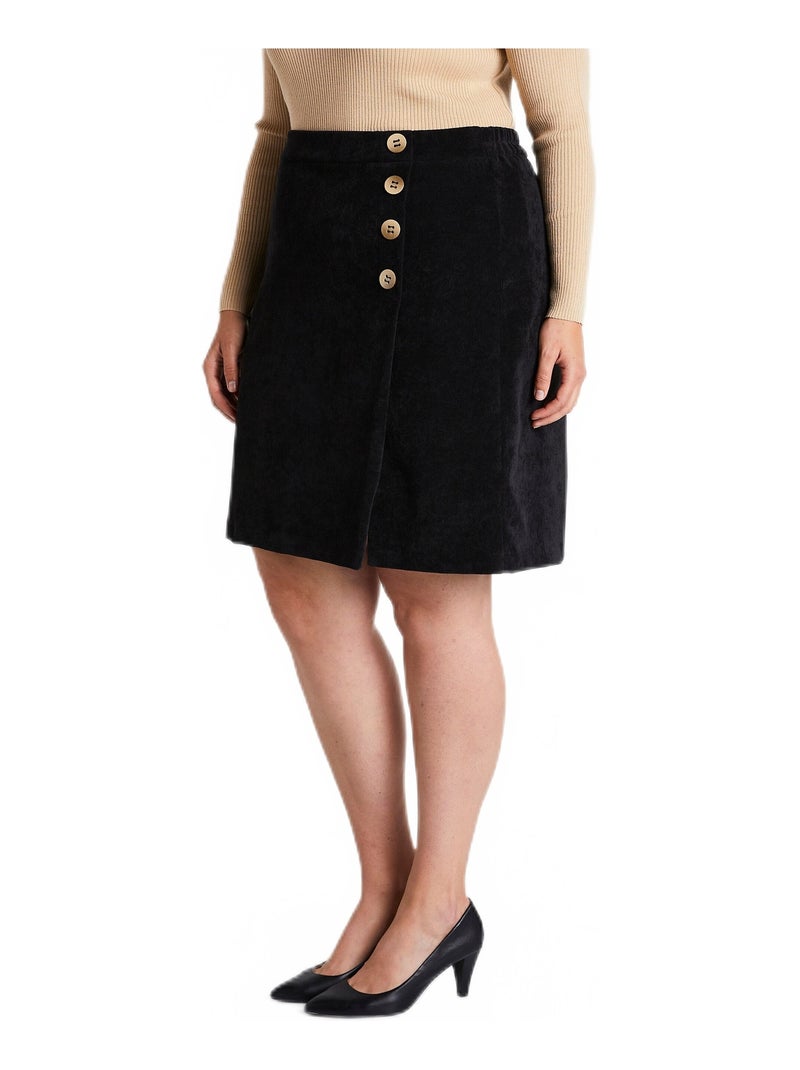 Jupe courte effet portefeuille velours Noir - Kiabi