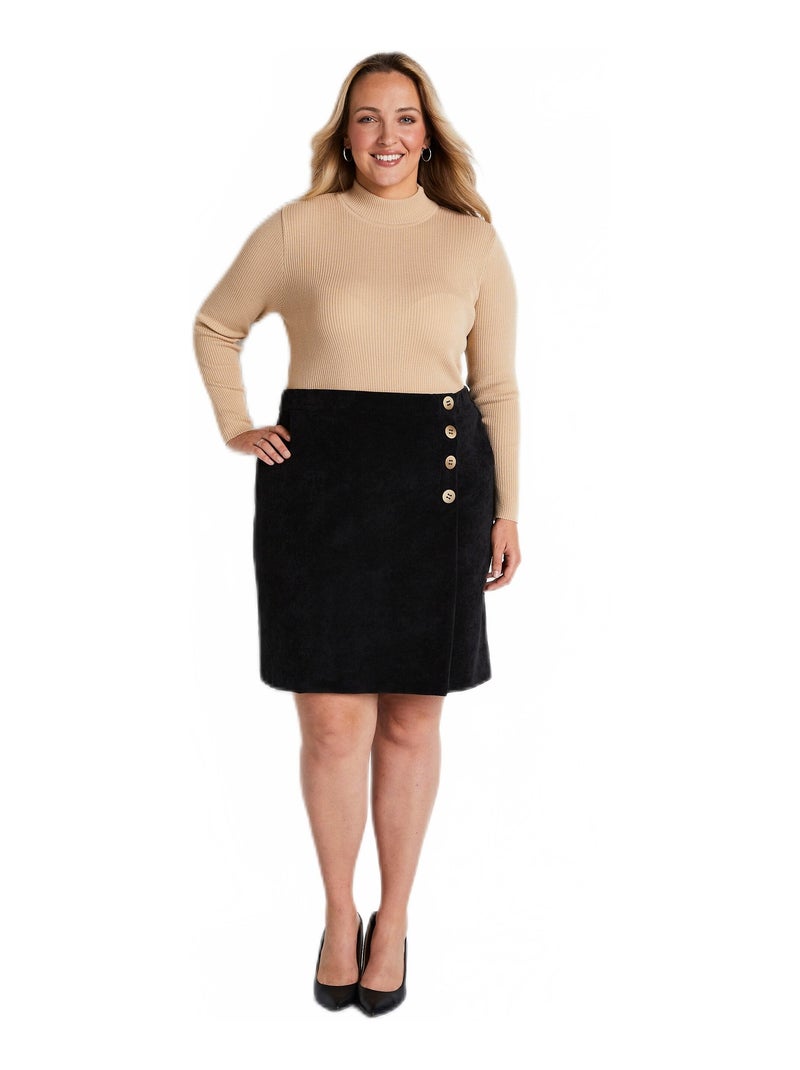 Jupe courte effet portefeuille velours Noir - Kiabi