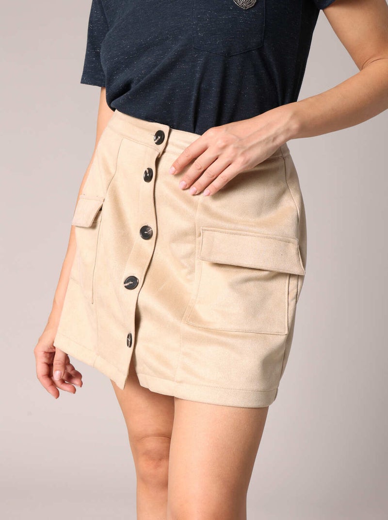 Jupe courte en daim avec poches plaquées 'Deeluxe' Beige - Kiabi