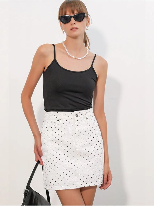 Jupe courte en denim à pois, taille haute bdart - Kiabi Jupe courte en denim à pois, taille haute bdart - Kiabi
