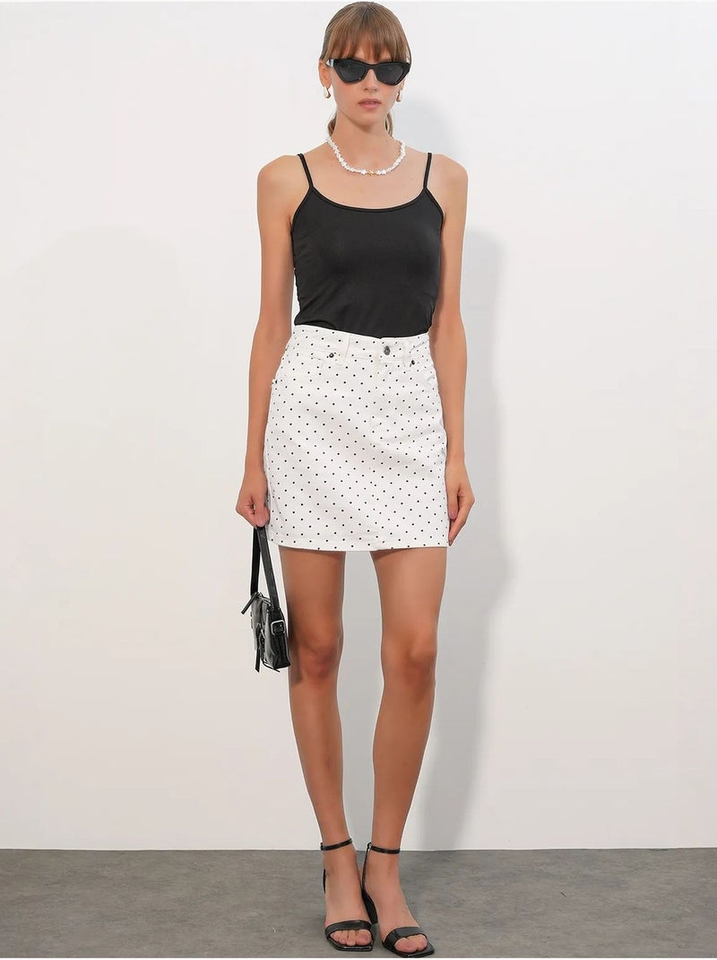 Jupe courte en denim à pois, taille haute bdart Blanc cassé - Kiabi