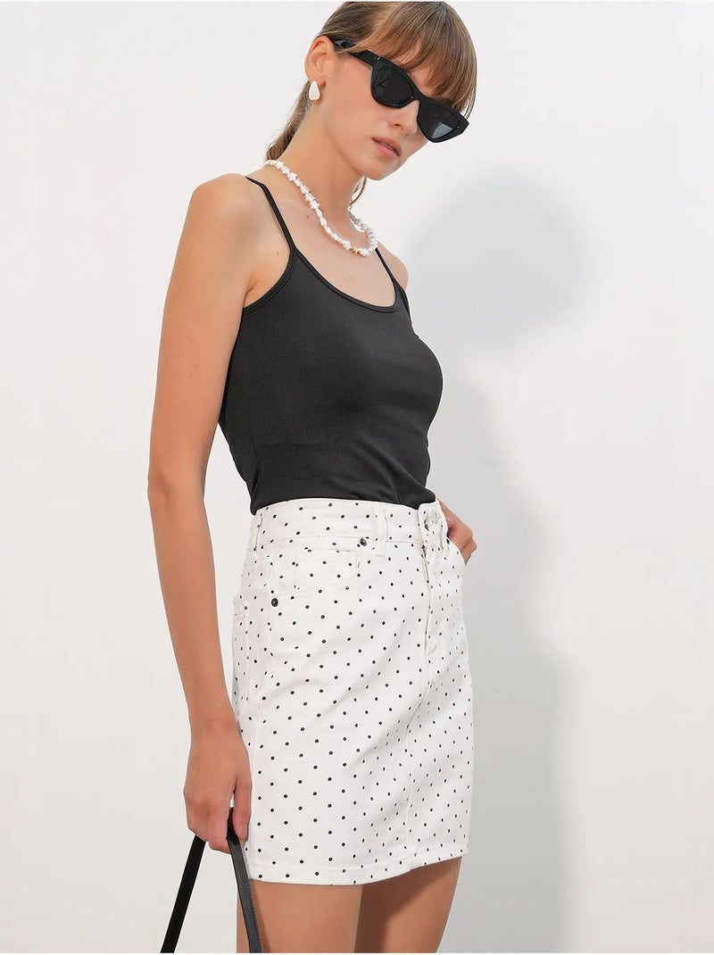 Jupe courte en denim à pois, taille haute bdart Blanc cassé - Kiabi