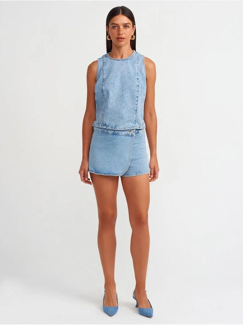 Jupe courte en denim à taille haute dilvin Bleu clair - Kiabi