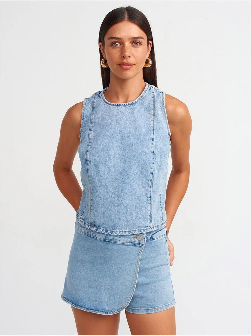 Jupe courte en denim à taille haute dilvin Bleu clair - Kiabi