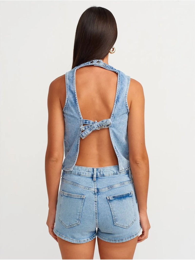 Jupe courte en denim à taille haute dilvin Bleu clair - Kiabi