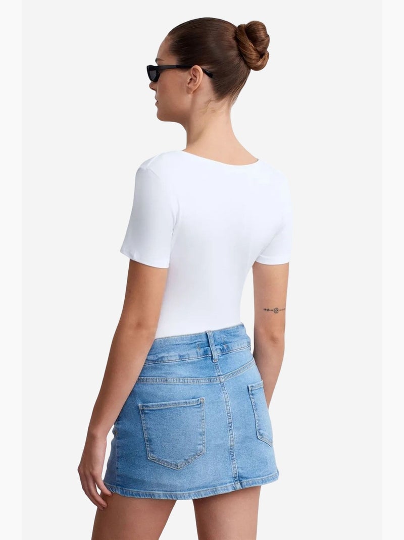 Jupe courte en denim à taille haute et ceinture dilvin Bleu saphir - Kiabi