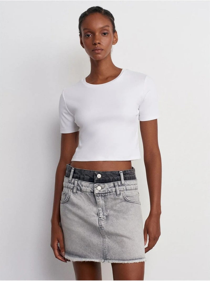Jupe courte en denim à taille mi-haute pour femme dilvin Gris clair - Kiabi
