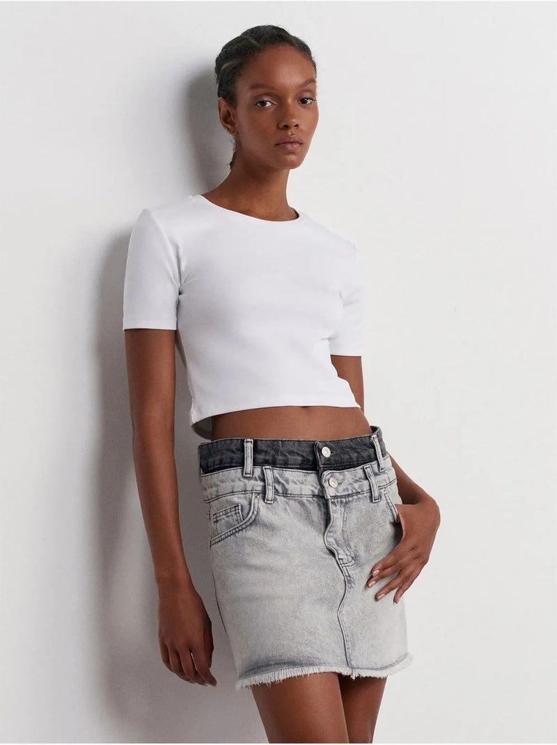 Jupe courte en denim à taille mi-haute pour femme dilvin Gris clair - Kiabi