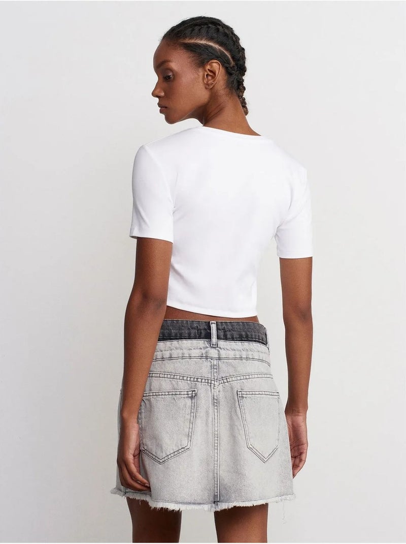Jupe courte en denim à taille mi-haute pour femme dilvin Gris clair - Kiabi