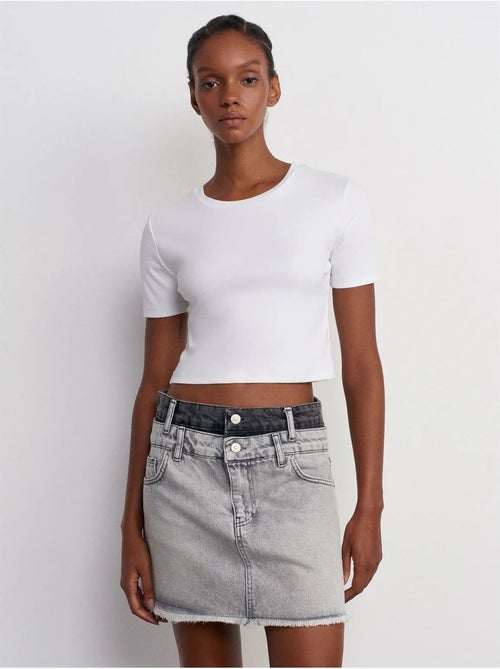 Jupe Courte En Denim À Taille Mi-haute Pour Femme - Kiabi