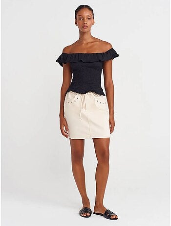Jupe courte en denim de coton à lien dilvin