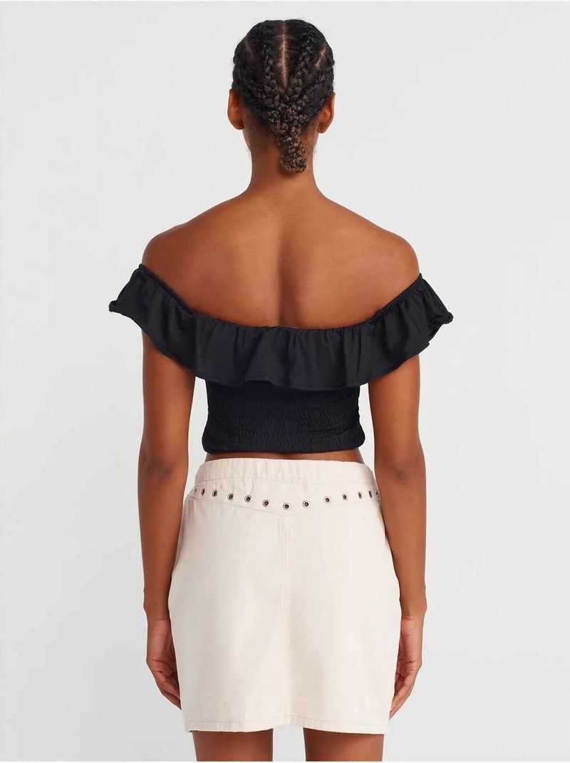Jupe courte en denim de coton à lien dilvin Blanc cassé - Kiabi