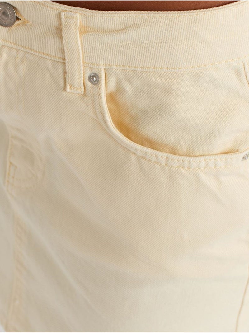 Jupe Courte En Denim Taille Haute Crème - Kiabi