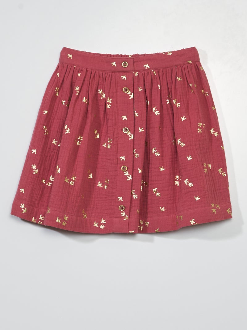 Jupe courte en gaze de coton Rose - Kiabi