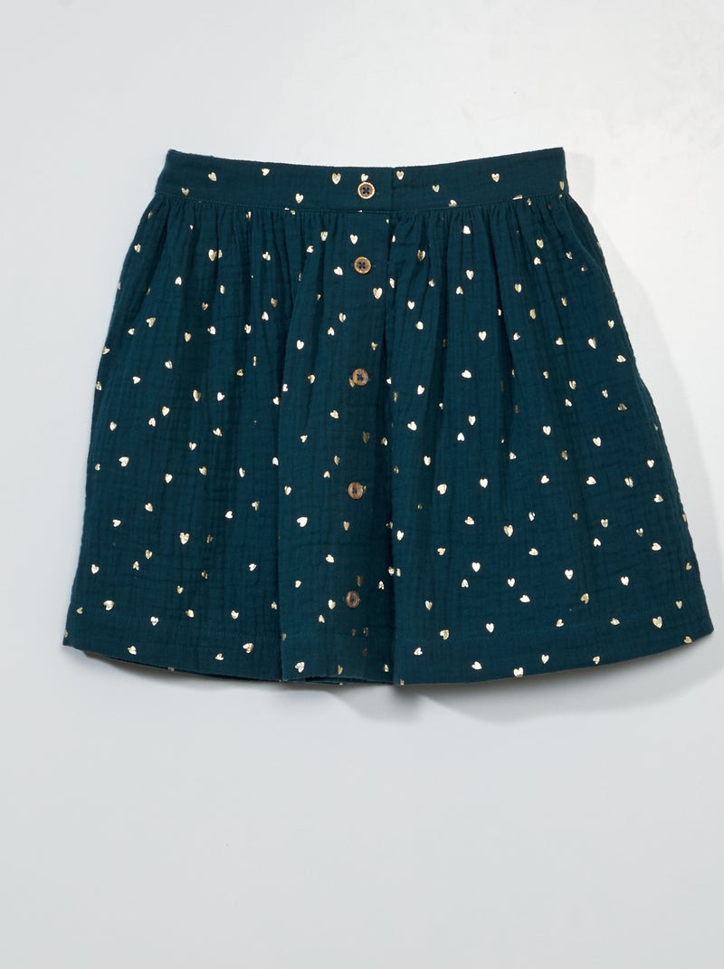 Jupe courte en gaze de coton Vert - Kiabi