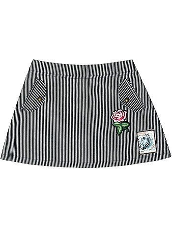 Jupe Courte en Jean Fille Rayures Bleues Blanches MINI SKA - 'LA FAUTE A VOLTAIRE'