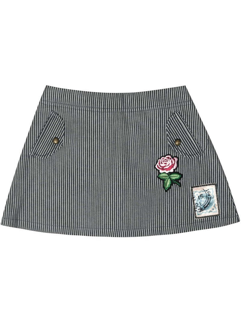 Jupe Courte en Jean Fille  Rayures Bleues Blanches  MINI SKA - 'LA FAUTE A VOLTAIRE' Bleu marine - Kiabi