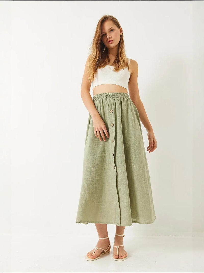 Jupe courte en lin doublée à taille élastique et boutons bianco lucci Vert menthe - Kiabi