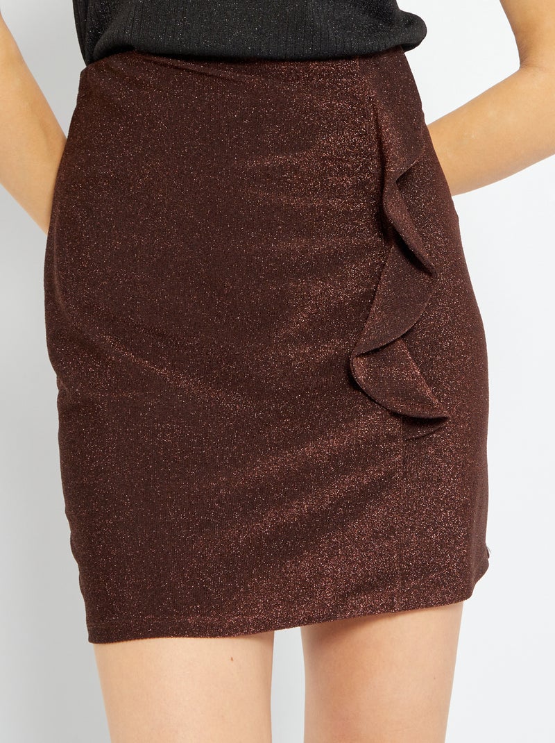 Jupe courte en maille bisou Marron - Kiabi
