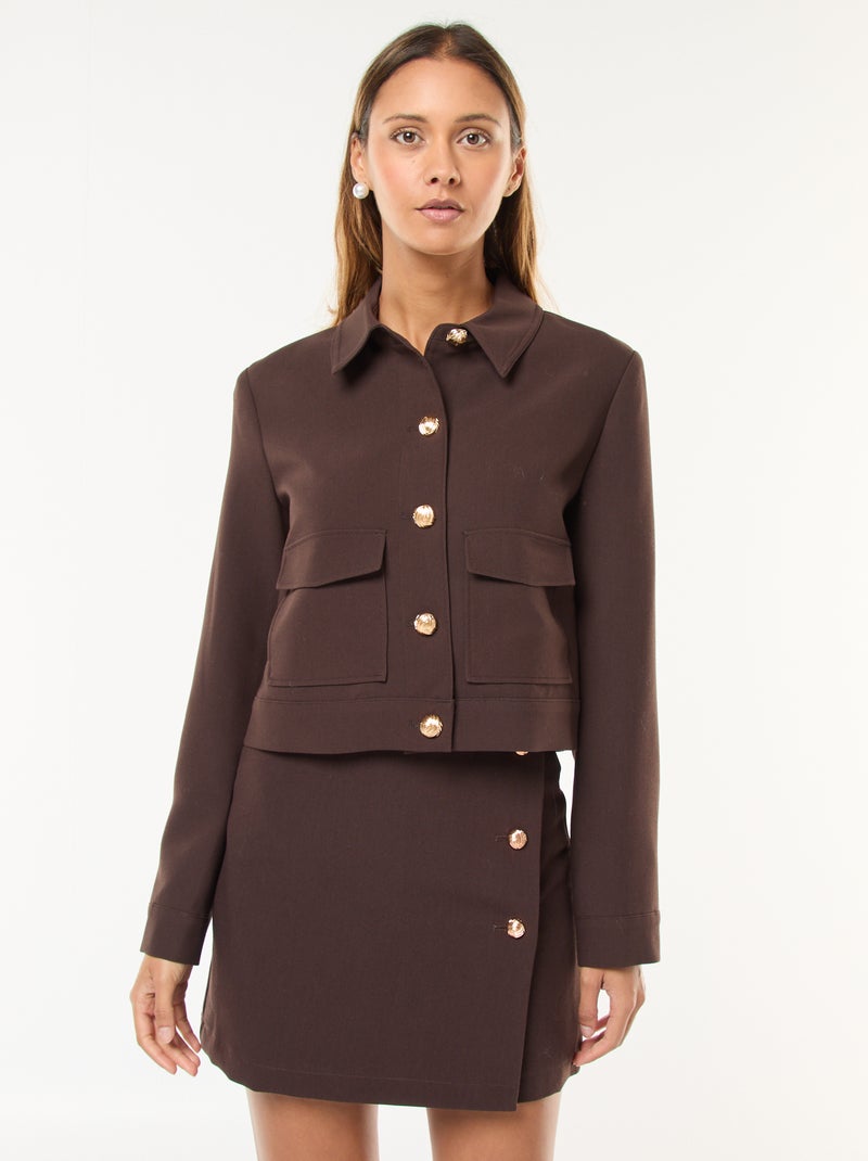 Jupe courte en Milano avec boutons dorés Marron - Kiabi