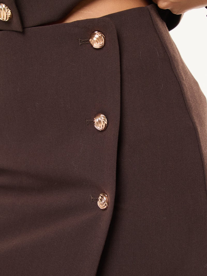 Jupe courte en Milano avec boutons dorés Marron - Kiabi