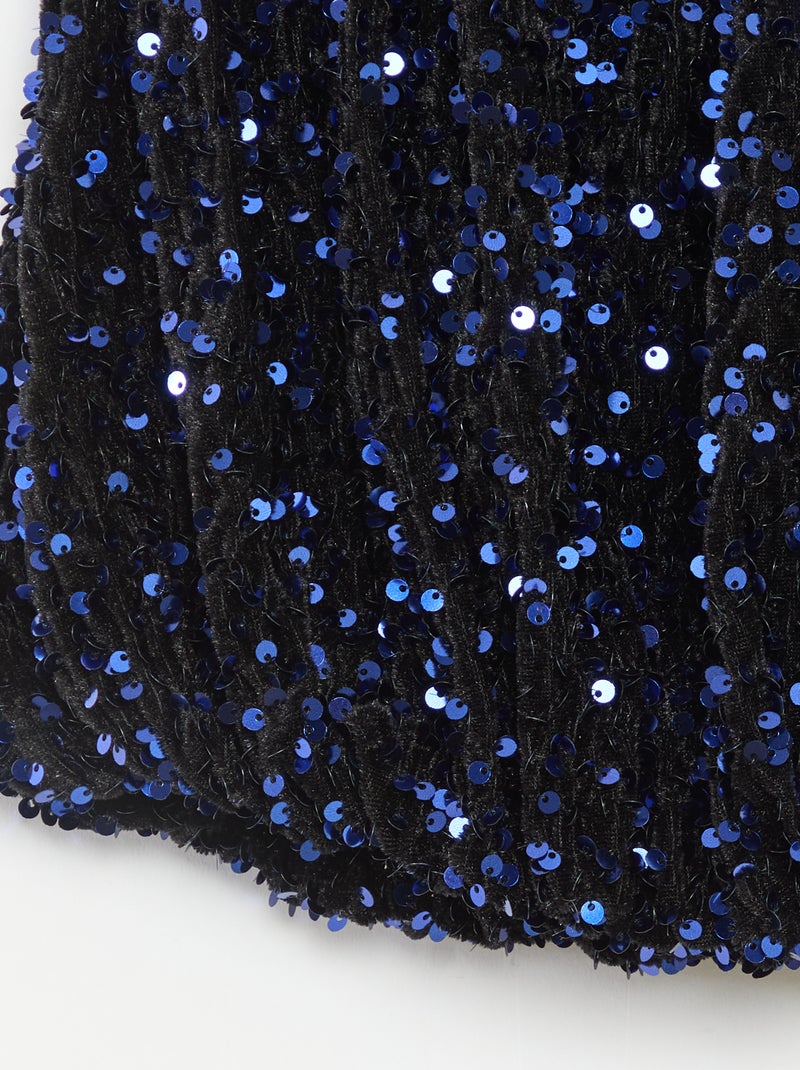 Jupe courte en sequins unie Bleu - Kiabi