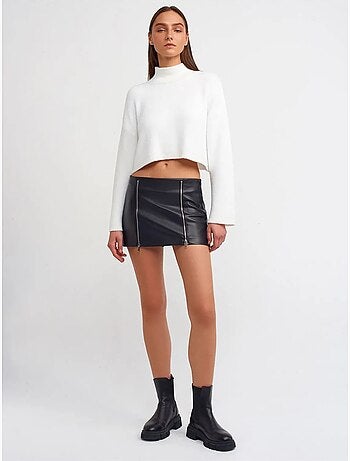 Jupe courte en simili cuir à taille haute dilvin
