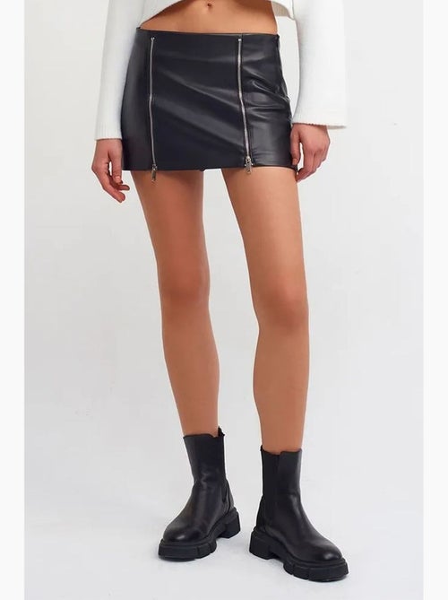 Jupe courte en simili cuir à taille haute dilvin - Kiabi