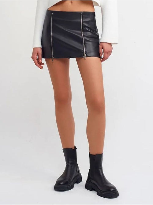 Jupe Courte En Simili Cuir À Taille Haute - Kiabi