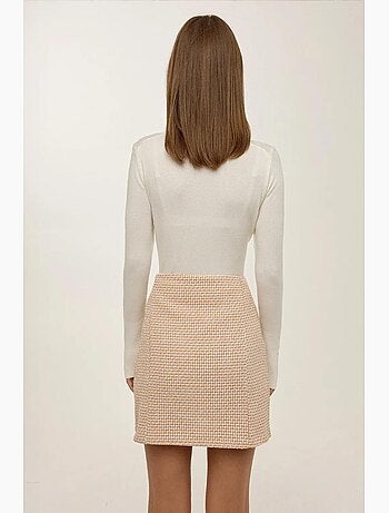 Jupe courte en tweed à taille haute avec fente hiccup