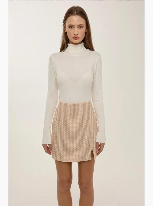 Jupe courte en tweed à taille haute avec fente hiccup - Kiabi Jupe courte en tweed à taille haute avec fente hiccup - Kiabi