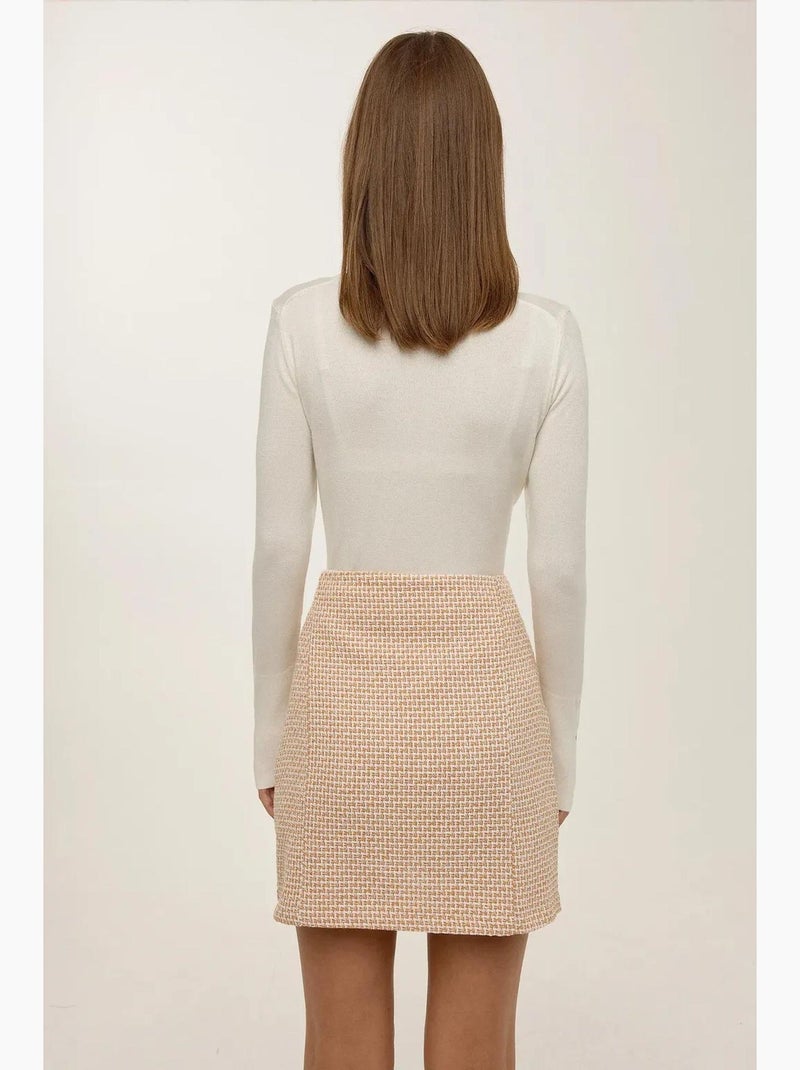 Jupe courte en tweed à taille haute avec fente hiccup Jaune - Kiabi