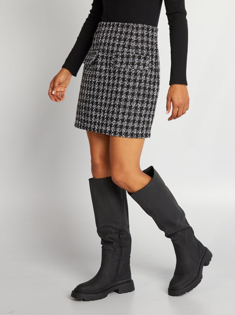 Jupe courte en tweed Noir/blanc - Kiabi