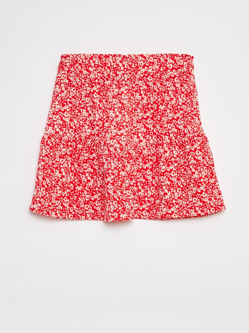Jupe courte évasée à fleurs ROUGE - Kiabi