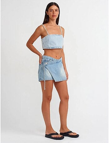Jupe courte évasée en denim avec ceinture dilvin