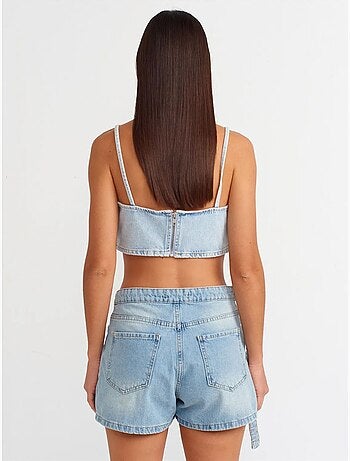 Jupe courte évasée en denim avec ceinture dilvin
