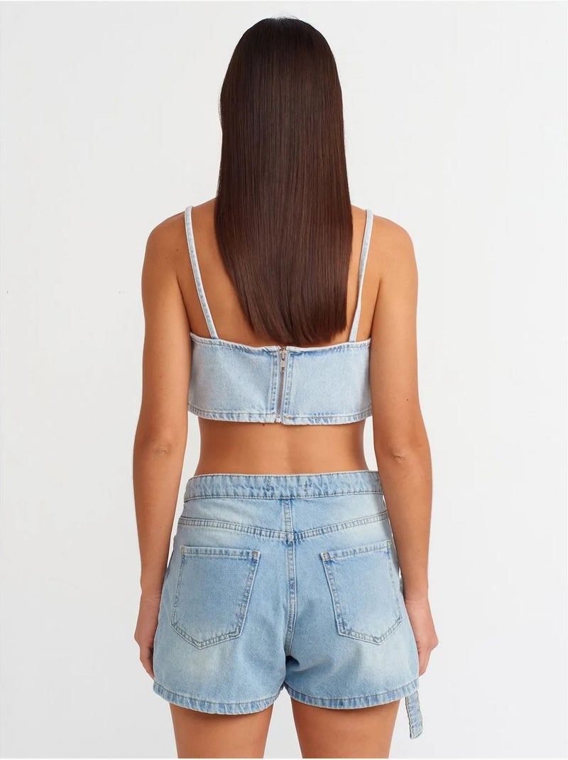 Jupe courte évasée en denim avec ceinture dilvin Bleu clair - Kiabi