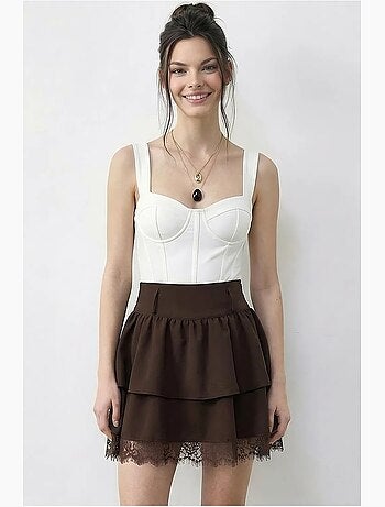 Jupe courte femme taille haute en dentelle lucci