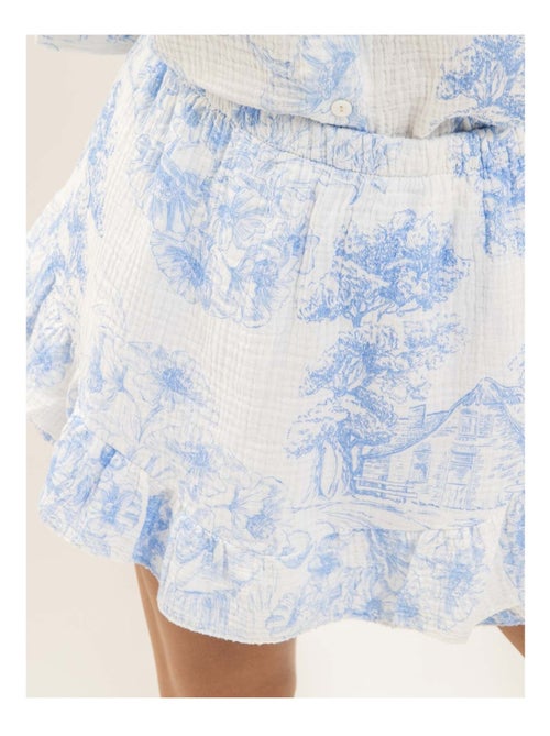 Jupe courte gaze de coton motifs toile de jouy XALONE - Kiabi