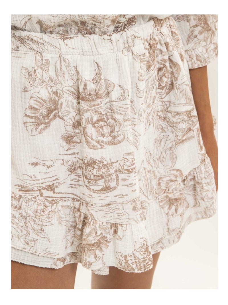 Jupe courte gaze de coton motifs toile de jouy XALONE Marron - Kiabi