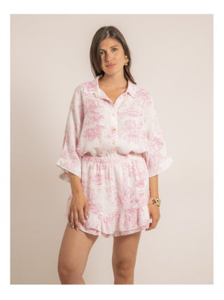 Jupe courte gaze de coton motifs toile de jouy XALONE