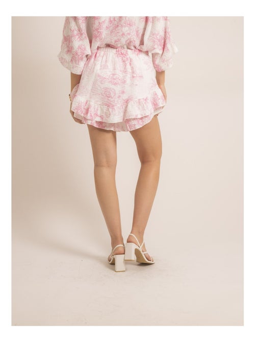 Jupe courte gaze de coton motifs toile de jouy XALONE - Kiabi