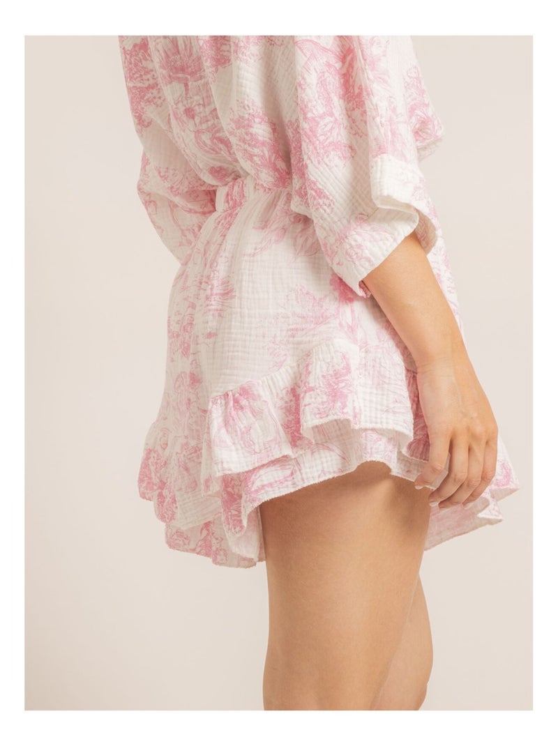 Jupe courte gaze de coton motifs toile de jouy XALONE Rose - Kiabi