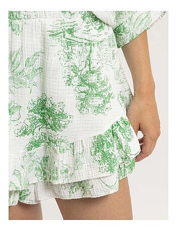 Jupe courte gaze de coton motifs toile de jouy XALONE