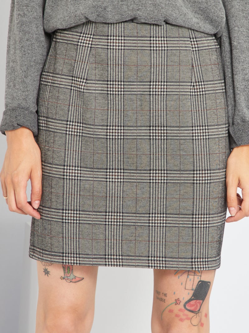 Jupe courte motif pied de poule Gris tartan - Kiabi