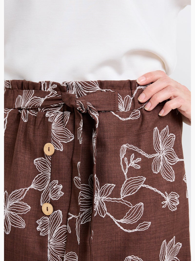 Jupe courte, motif sérigraphies fleurs - Afibel Marron chocolat - Kiabi