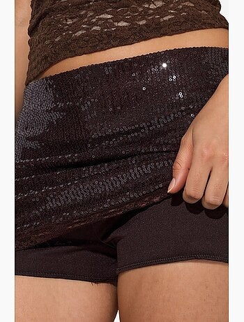 Jupe courte moulante à taille haute et sequins busem