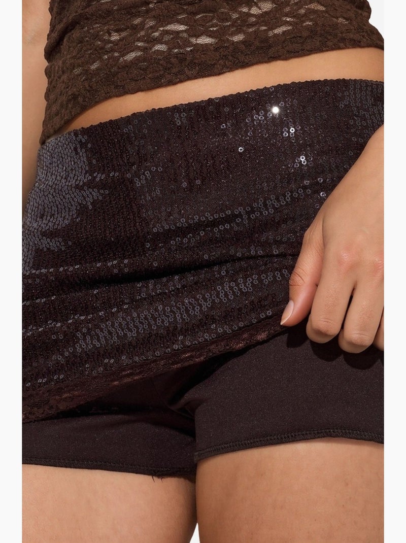 Jupe courte moulante à taille haute et sequins busem Marron foncé - Kiabi